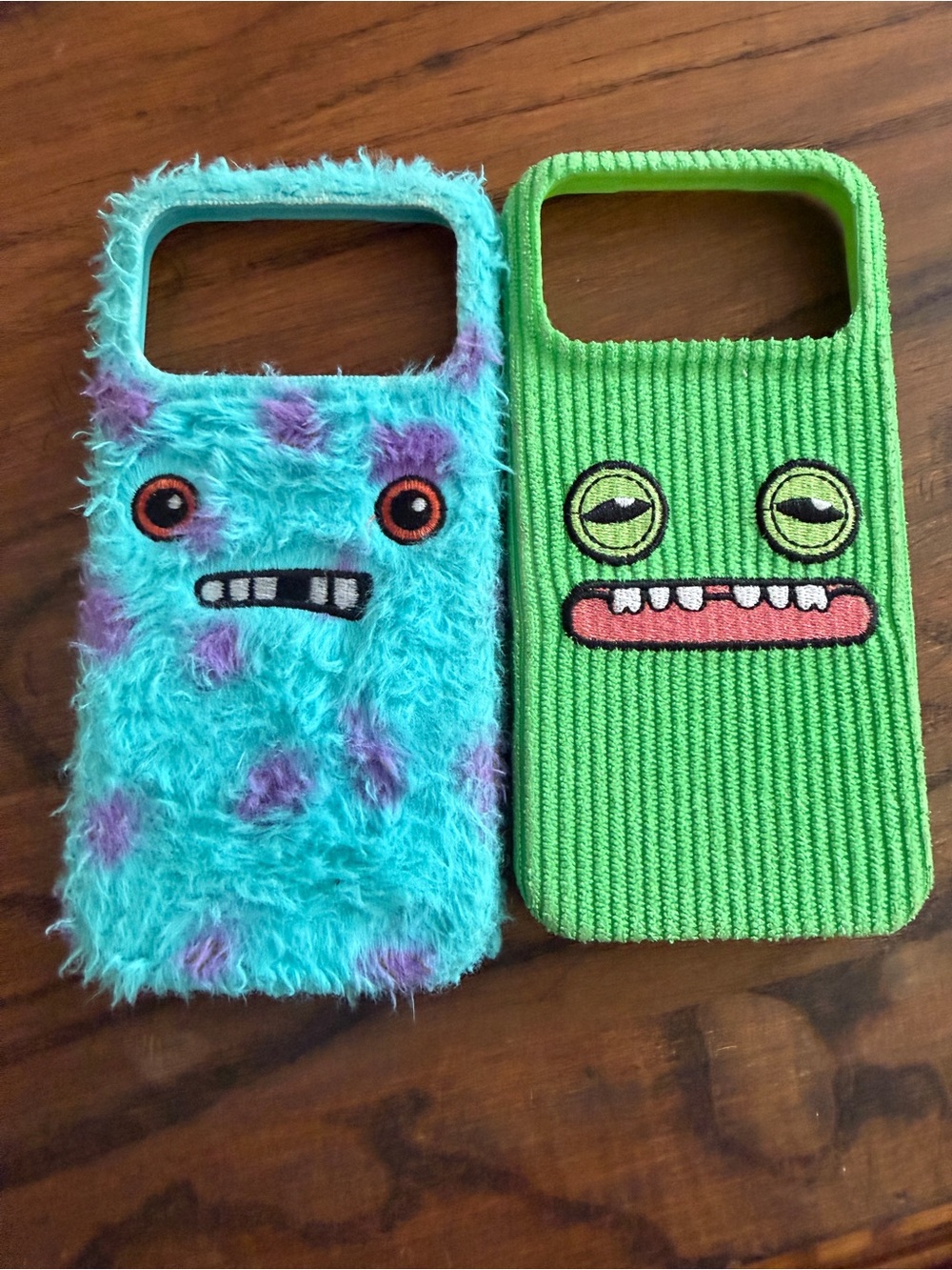 Playful Monster Duo Phone Case Set — Turquoise & Green
